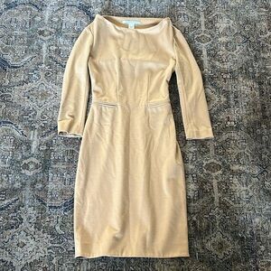 Diane Von Furstenberg Camel Wool Blend Dress Long Sleeves Size 2 Boatneck